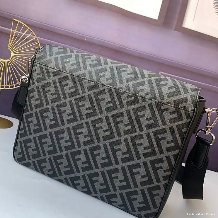 Affordable In Black FF Messenger Fendi Bag Motif Fabric Large 0701